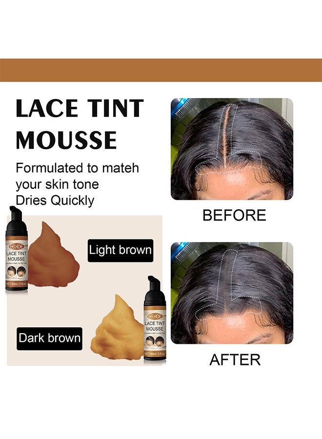 EELHOE Lace Tint Mousse，Wig Lace Tint Spray Brown, Quick Drying Lace Tint Melting Hair Mousse, Water Resistant Tinting Spray for Women Hair Wigs Natural Finishing, Light Brown-60ML - Image 2